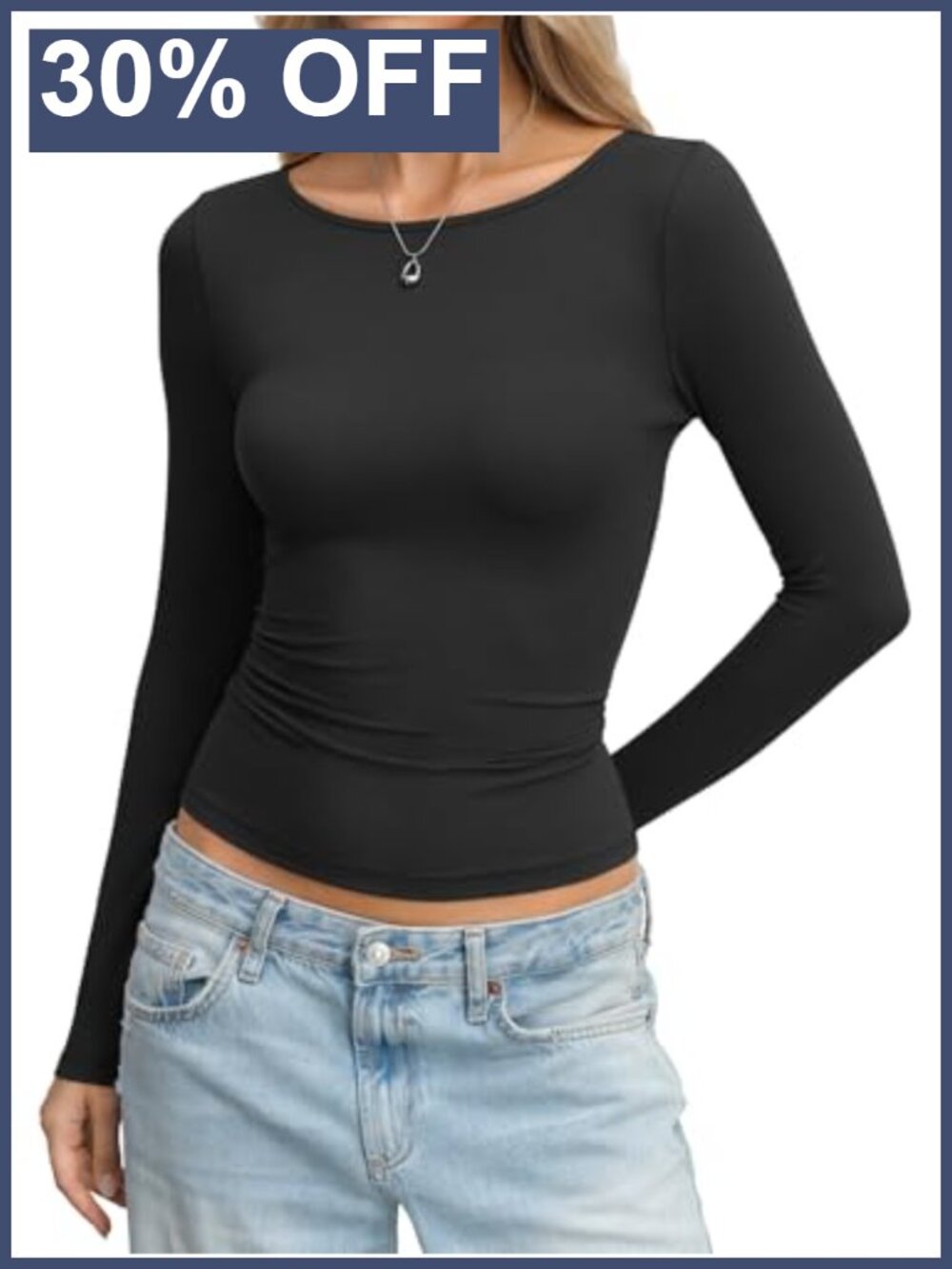 Womens Boat Neck Long Sleeve Slim Fitted T-Shirt Polyester Elastane Casual